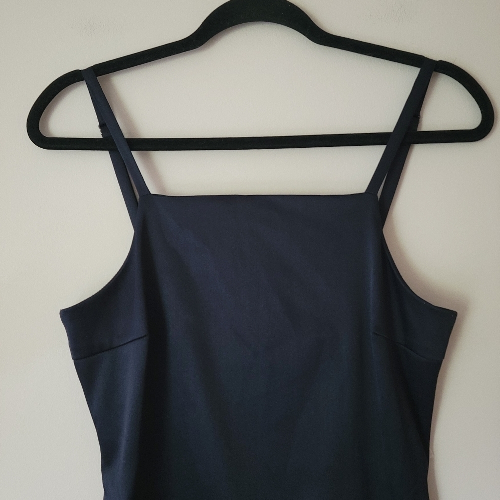 Vintage 90s Y2K Sexy Black Satin Square Bib Neckline Mini Dress Embroidered Sz 7 - Picture 3 of 10